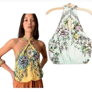 Free People Higher Love Mint Floral Halter Top
